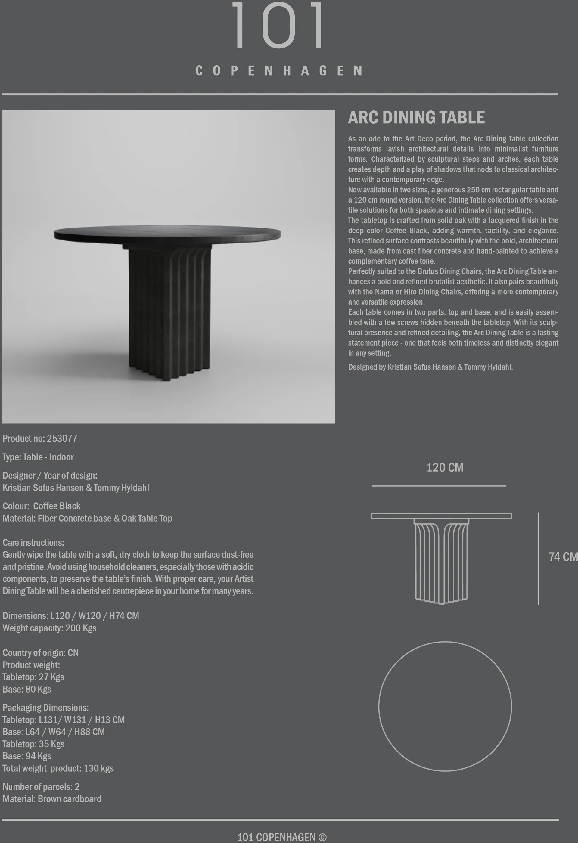 Arc matbord Ø120 cm, Coffee black oak 101 Copenhagen