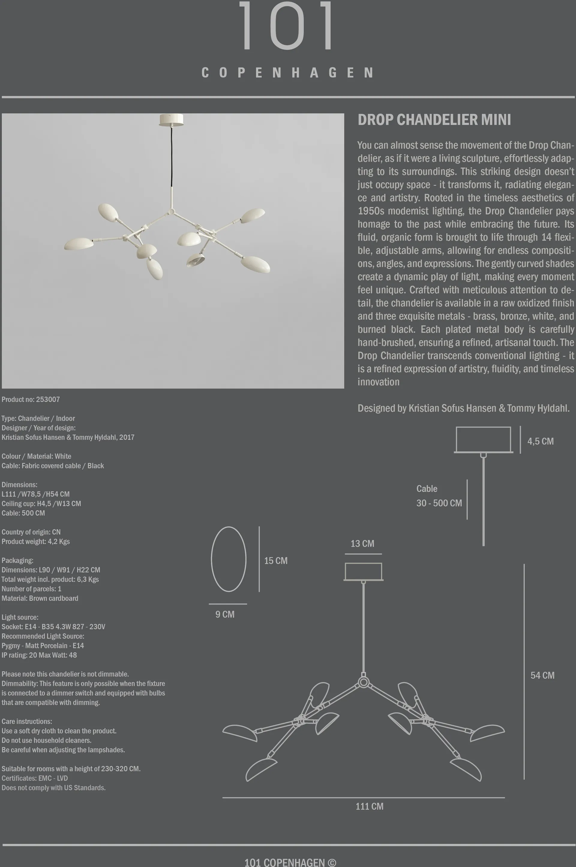 Drop Chandelier takkrona mini, Vit 101 Copenhagen