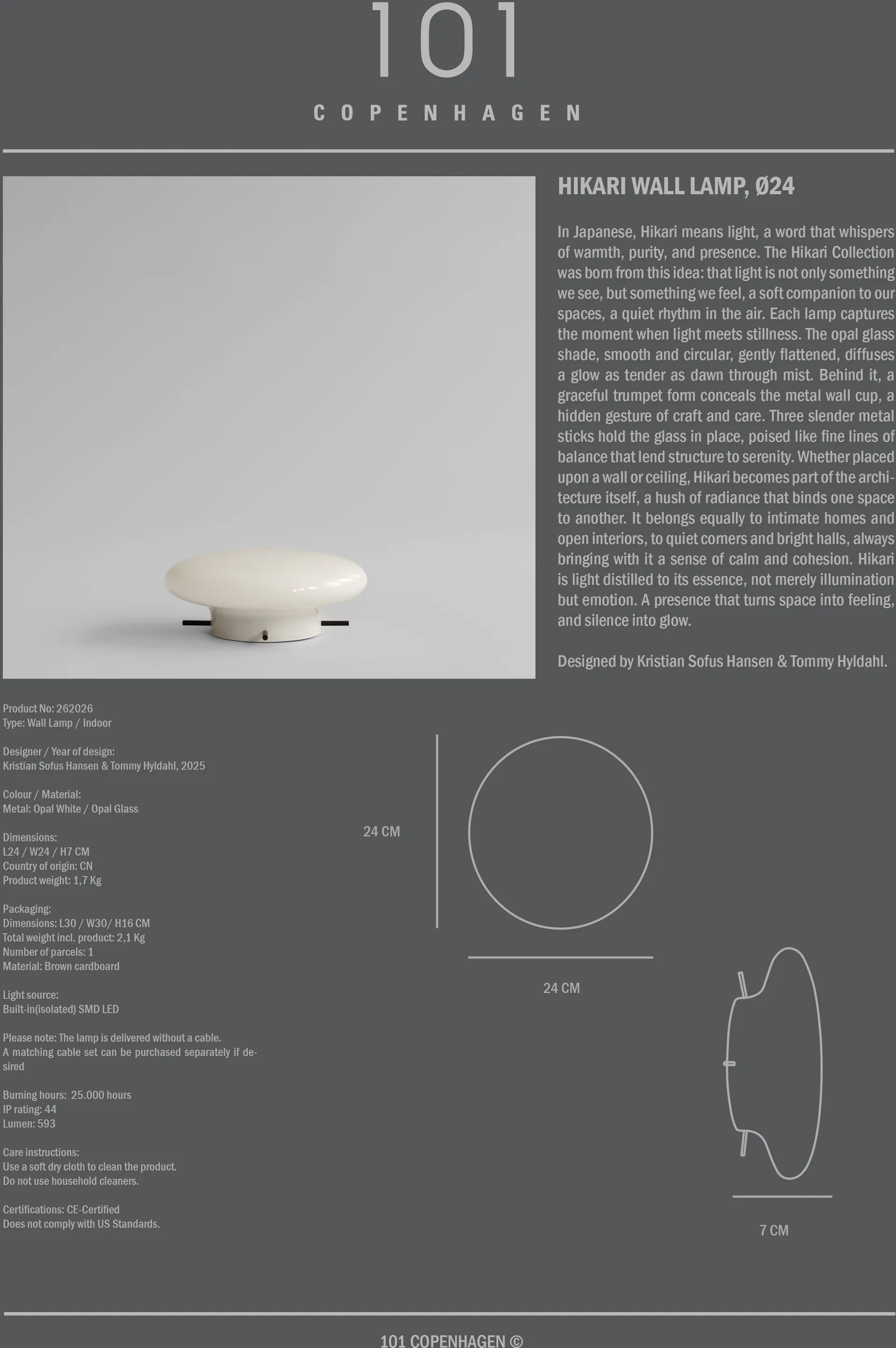 Hikari vägglampa, Opal White, Ø24 cm 101 Copenhagen