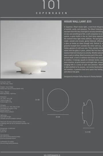 Hikari vägglampa - Opal White, Ø35 cm - 101 Copenhagen