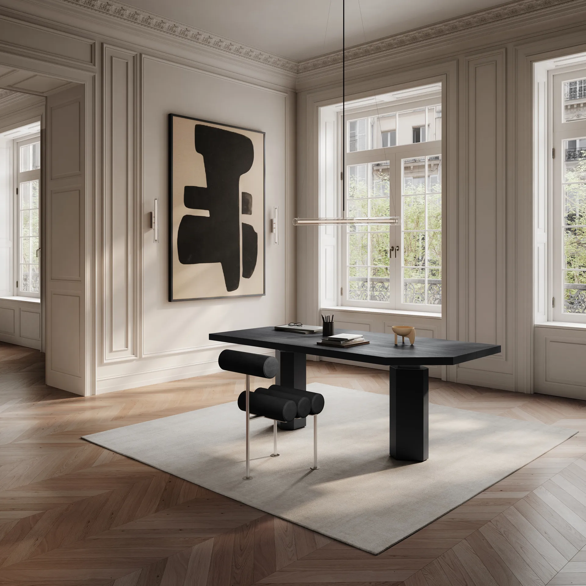 Hiro dining chair, Stainless steel-aniline leather black 101 Copenhagen