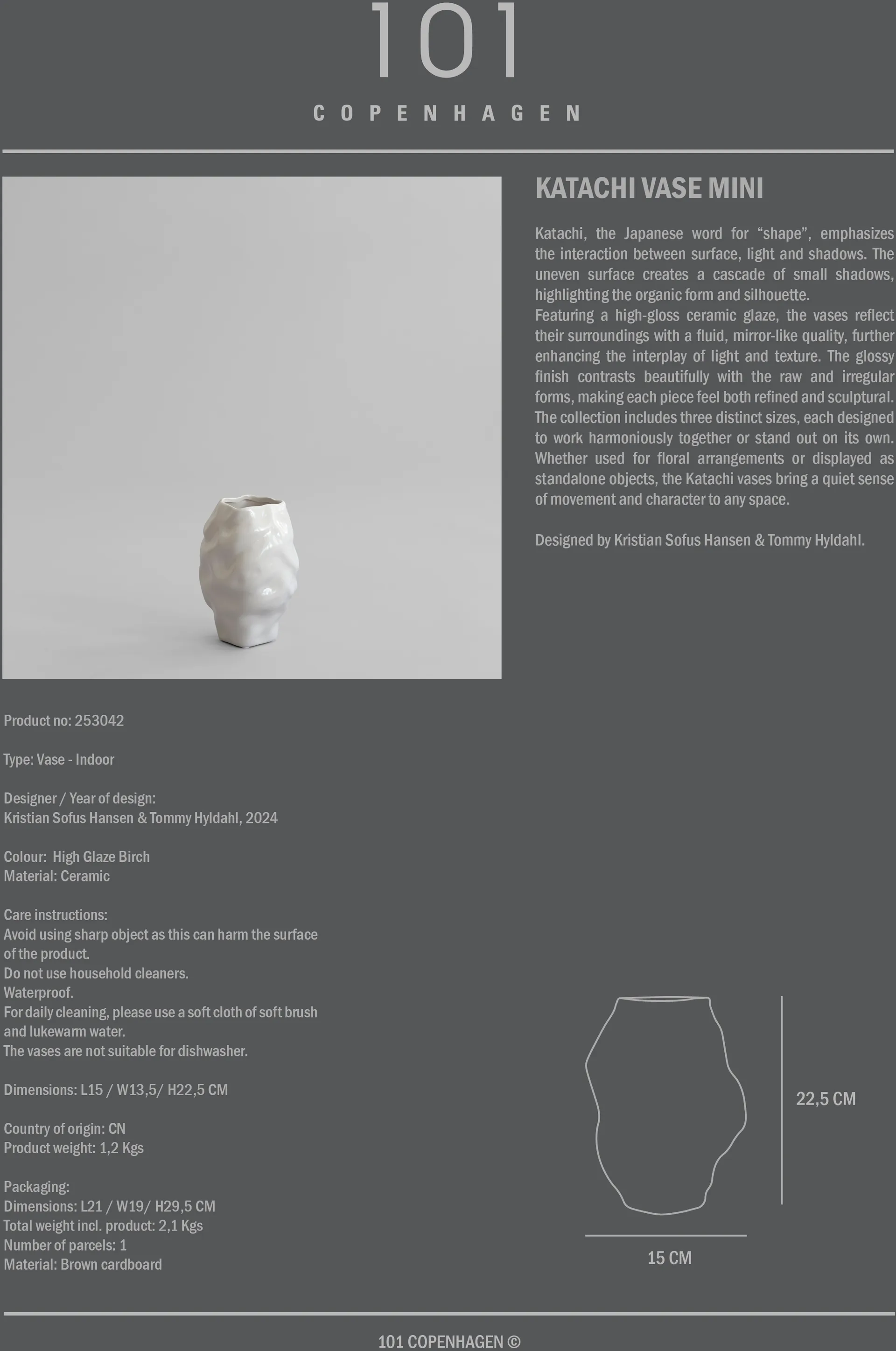 Katachi vas mini, High glaze birch 101 Copenhagen
