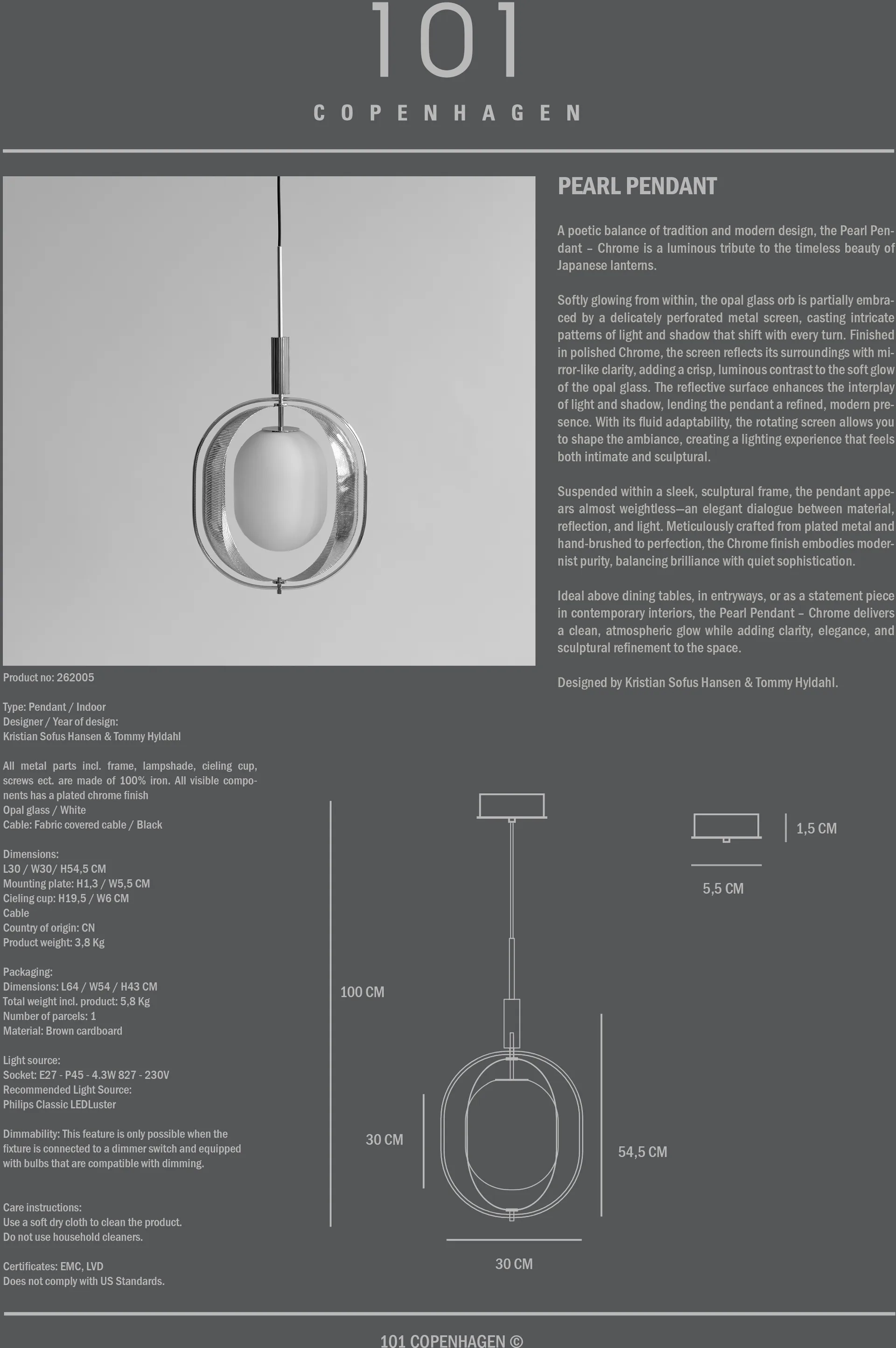 Pearl pendel, Chrome 101 Copenhagen