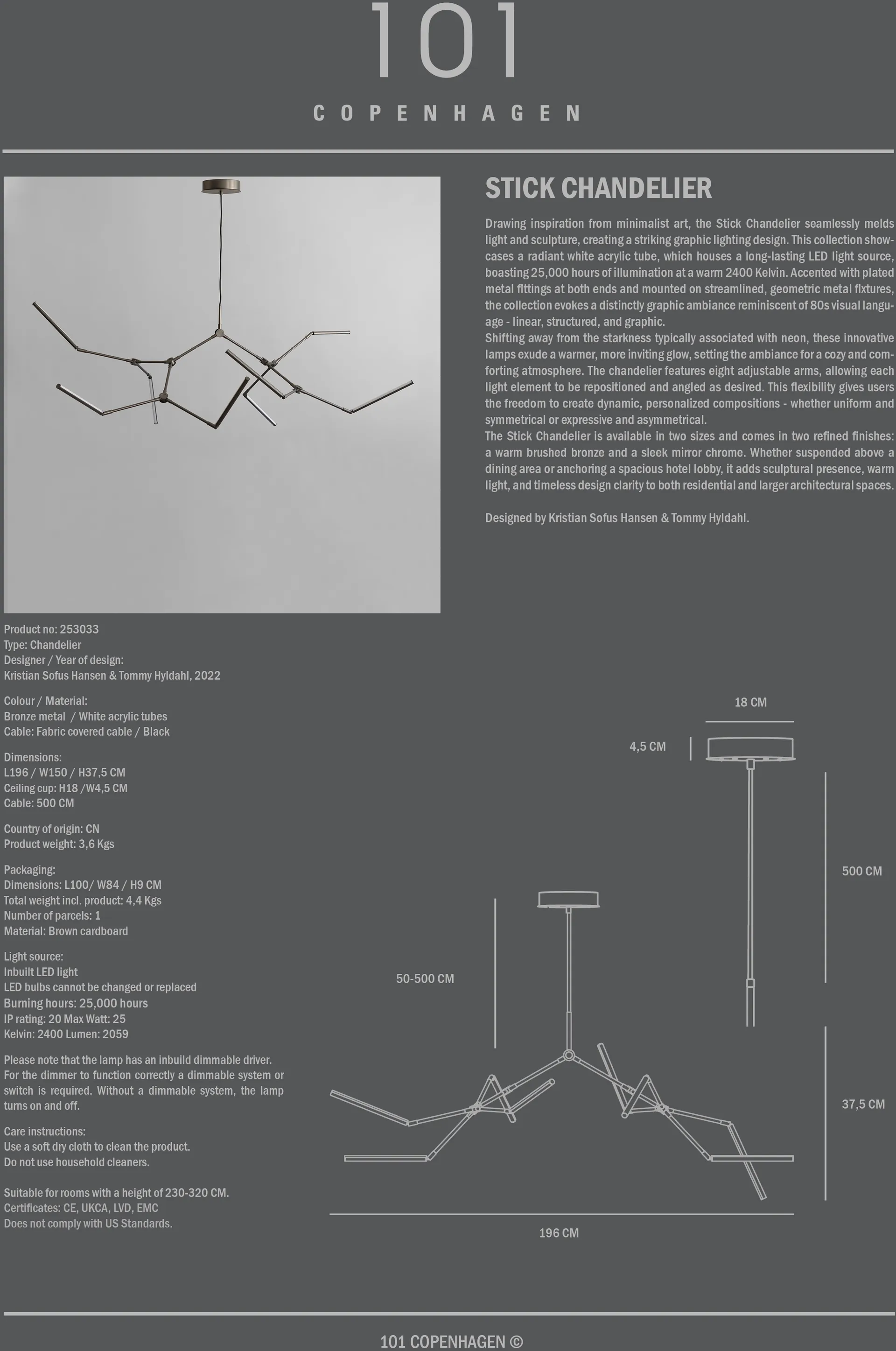 Stick chandelier takkrona, Bronze 101 Copenhagen