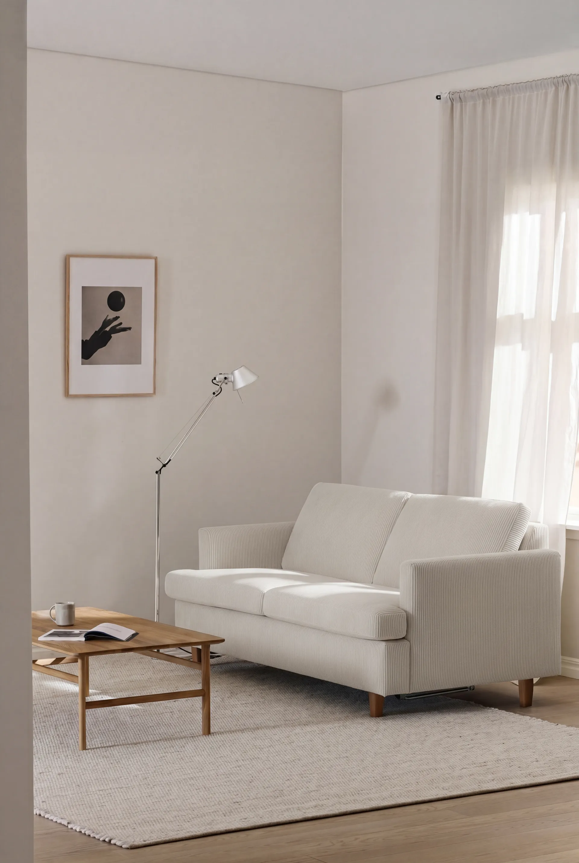 Binga 2,5-sits bäddsoffa, Jump Off White 1954-ekbetsad ask 1898