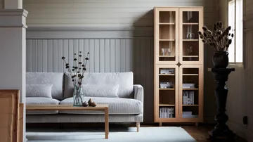 Bredhult soffa - Bern Beige 0341-vitoljad ek, 3-sits - 1898