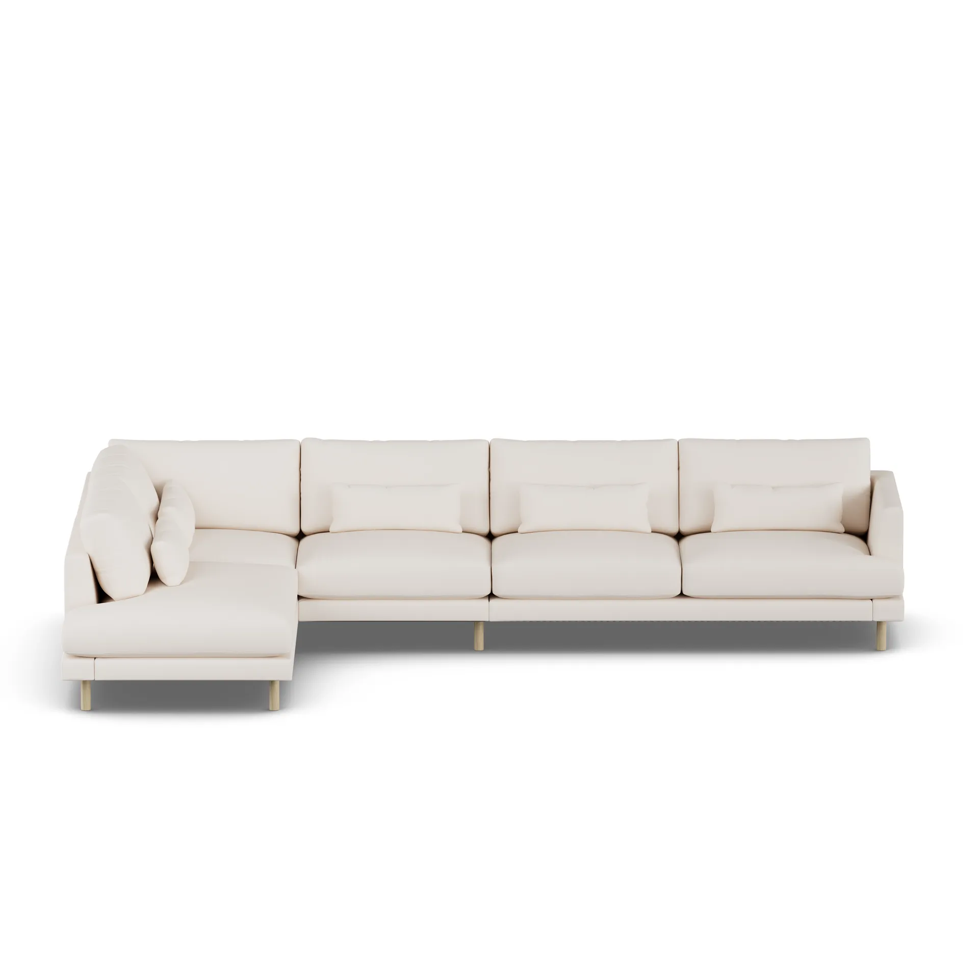 Bredhult soffa, Caleido Beige 9600-vitoljad ek, 4-sits B2 1898