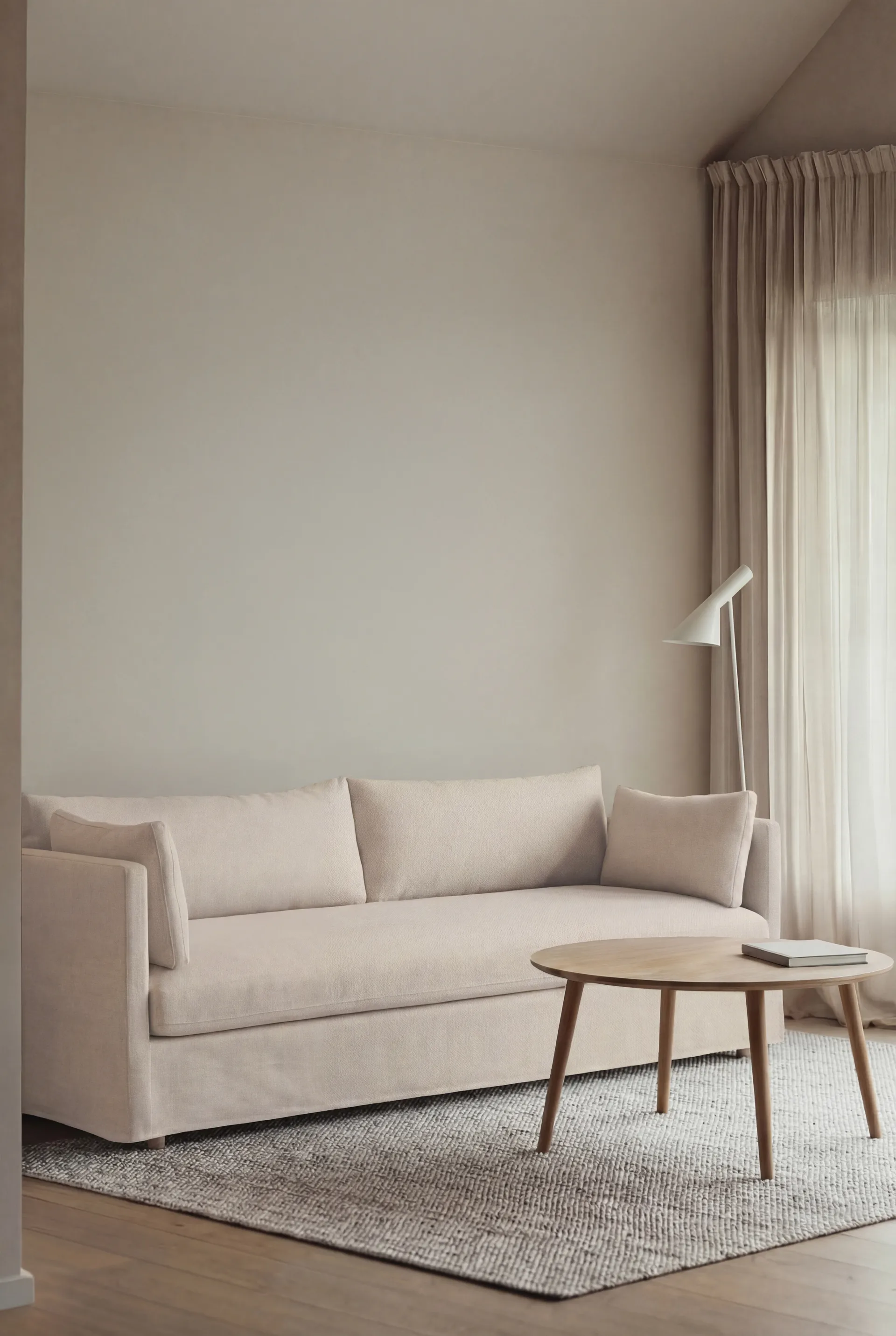 Linnevik soffa, Caleido beige 9600-vitoljad ek, 4-sits, med kappa 1898