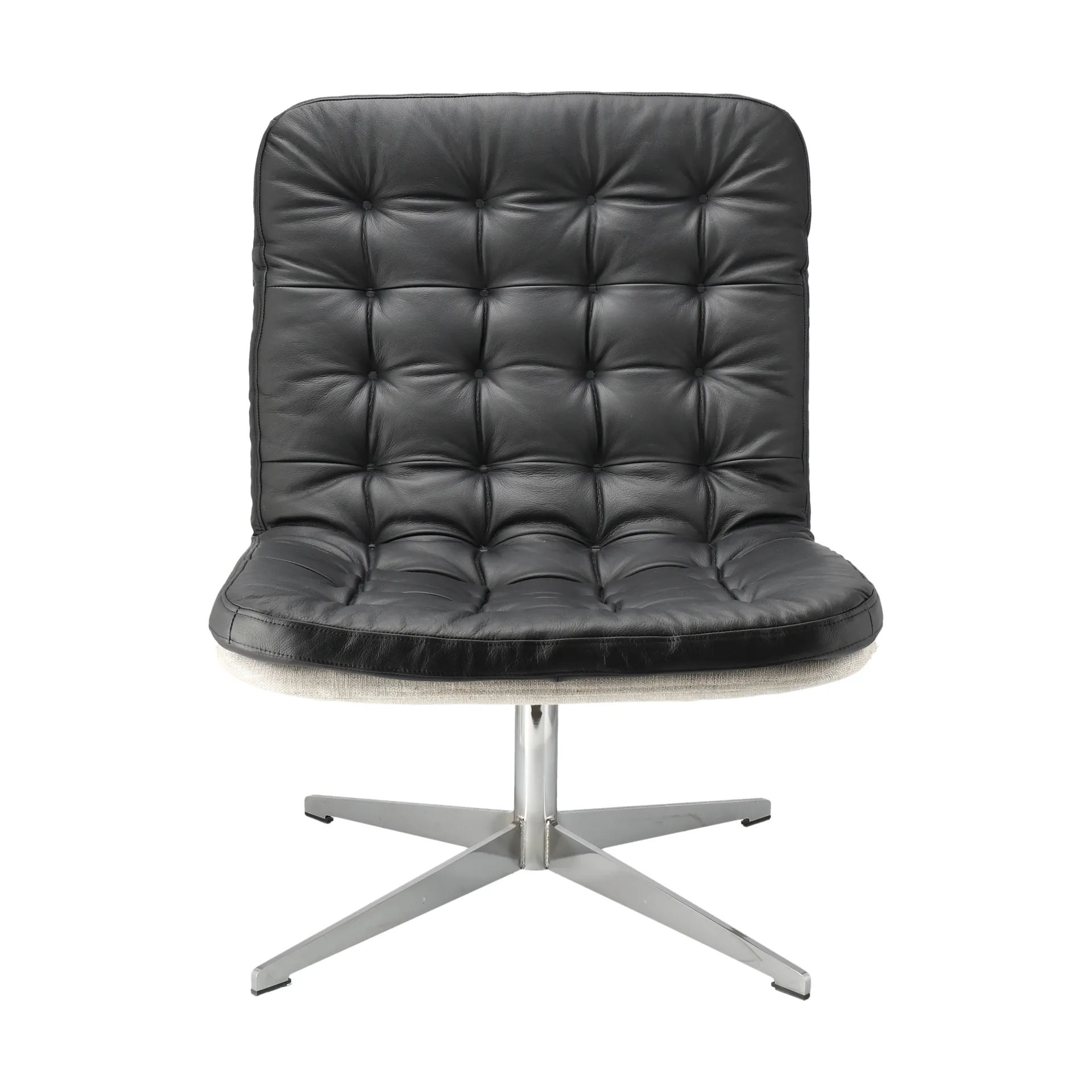 Loholm fåtölj med snurrfunktion, Svart läder-Bern Beige 0341 1898