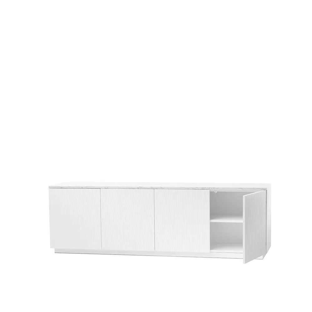Beam sideboard, vit lack, vit sockel, toppskiva i carrara marmor A2