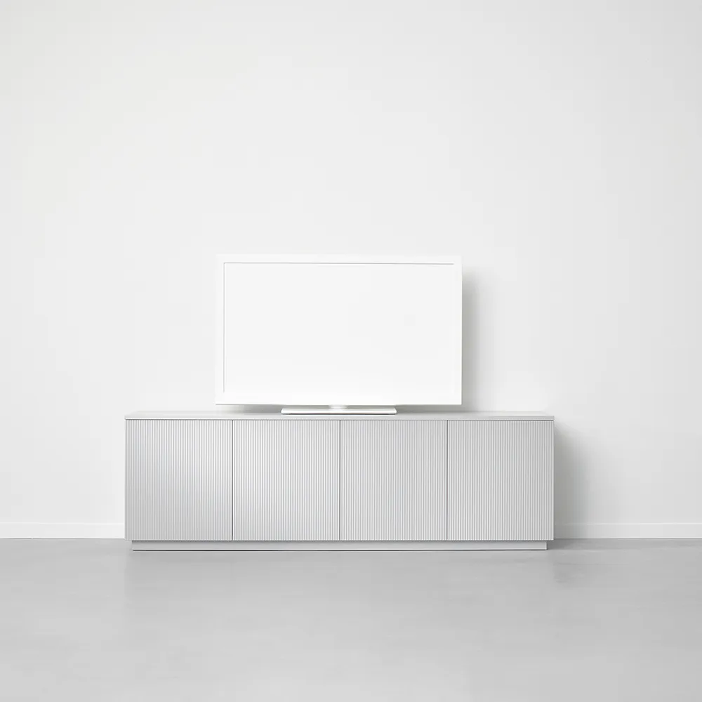Beam sideboard, vit lack, vit sockel, toppskiva i carrara marmor A2