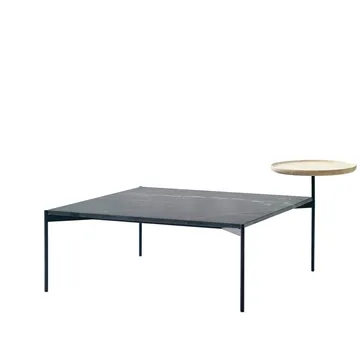 Plateau med bricka soffbord - Marmor svart-svart stativ-bricka i ask-90x90 - Adea