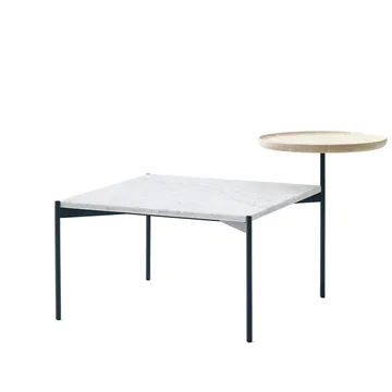 Plateau med bricka soffbord - marmor vit-svart underrede-bricka i ask-60x60 - Adea