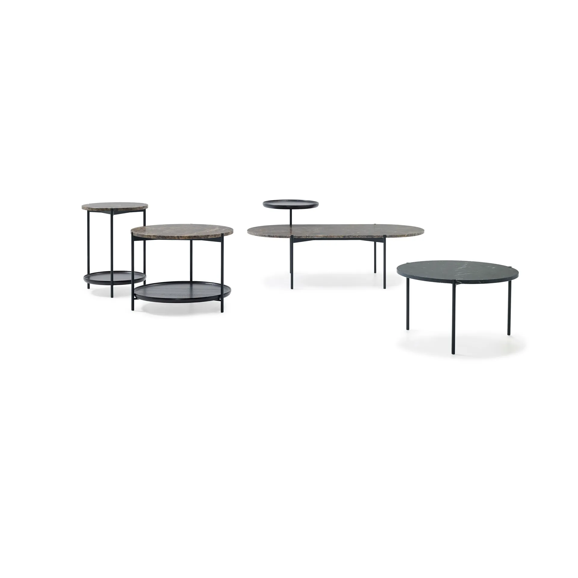 Plateau soffbord Ø42 cm, Marmor svart-svarta ben-H55 Adea
