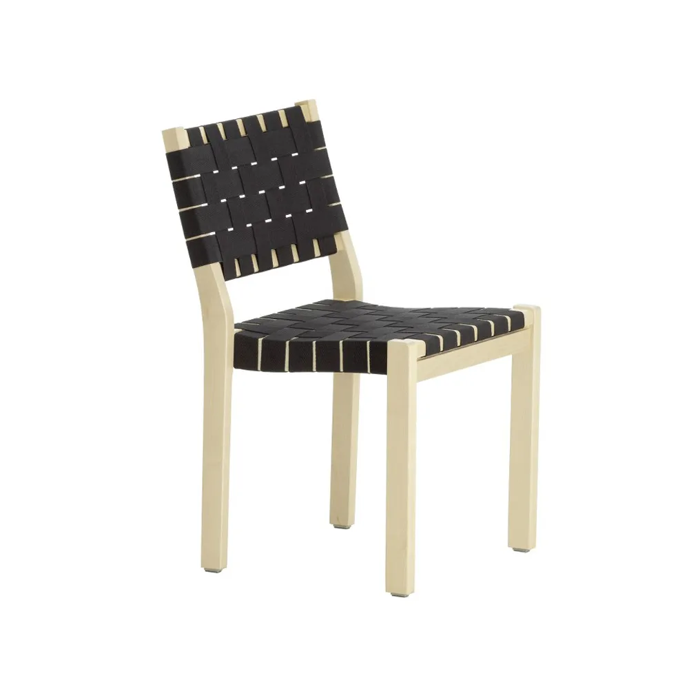 611 stol linnegjord, Svart-Naturlackad björk Artek