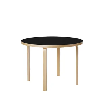 Aalto 90A matbord runt - Svart linoleum-Björkben - Artek