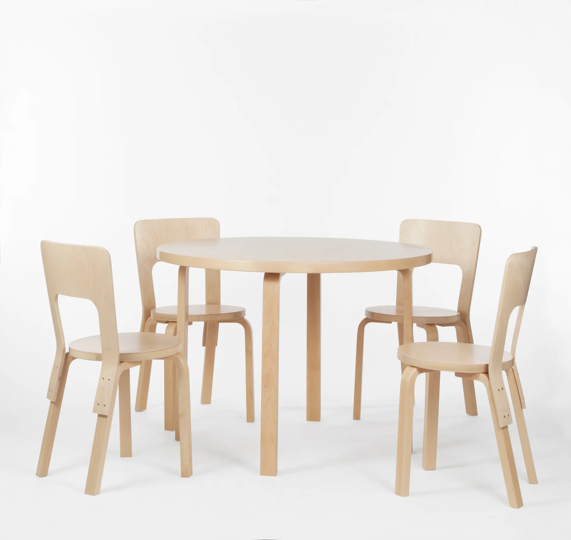 Aalto 90A matbord runt, Vit laminat-Björkben Artek