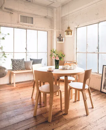 Aalto 90A matbord runt - Vit laminat-Björkben - Artek