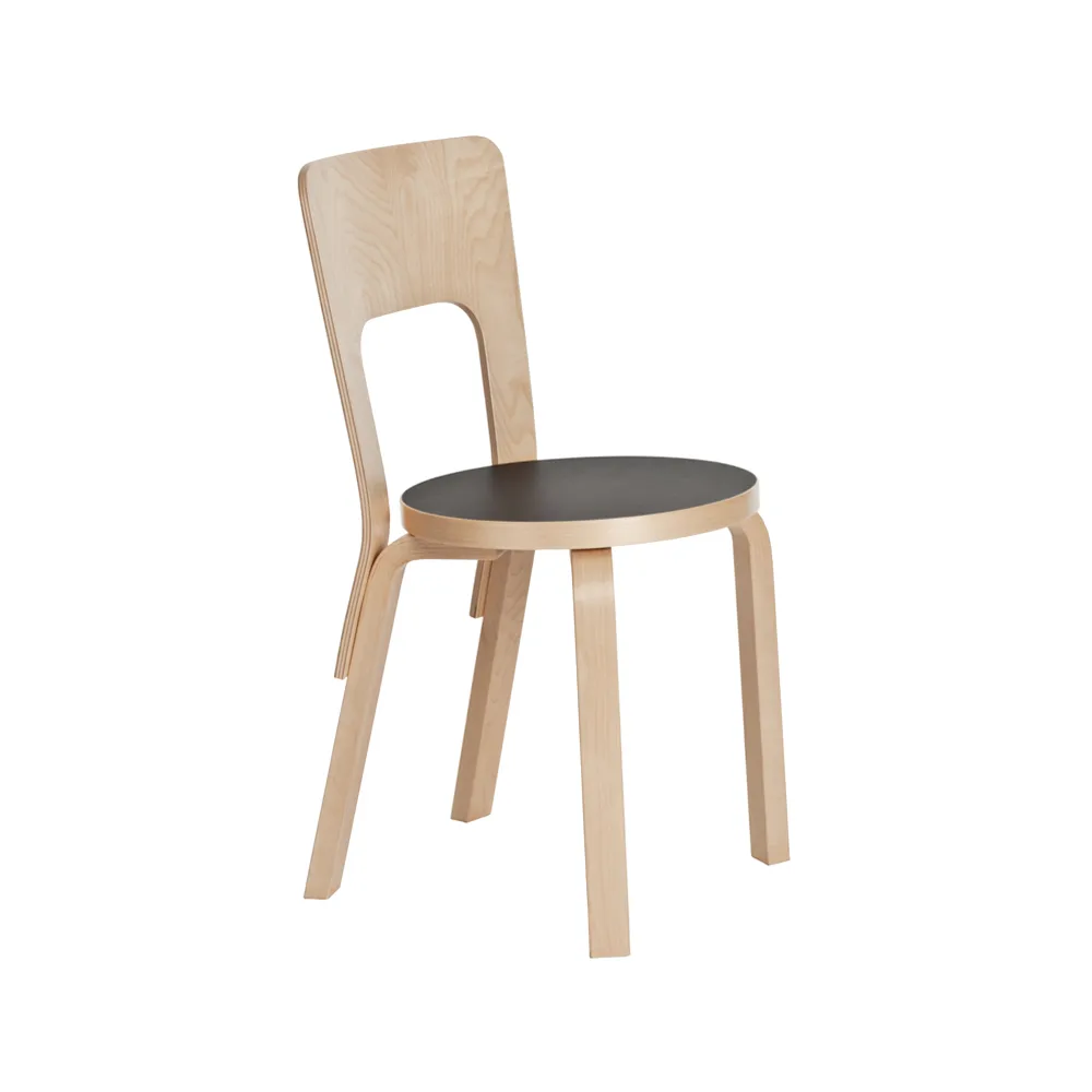 Chair 66 stol, Svart linoleum-Björk Artek