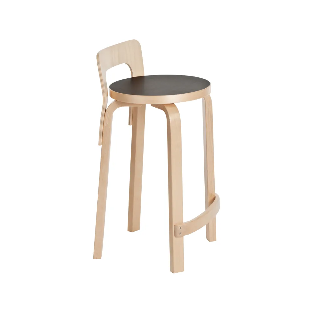 K65 barstol, Svart linoleum-Björk Artek
