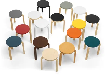 Stool 60 pall 3 st ben - Grön-Björk - Artek