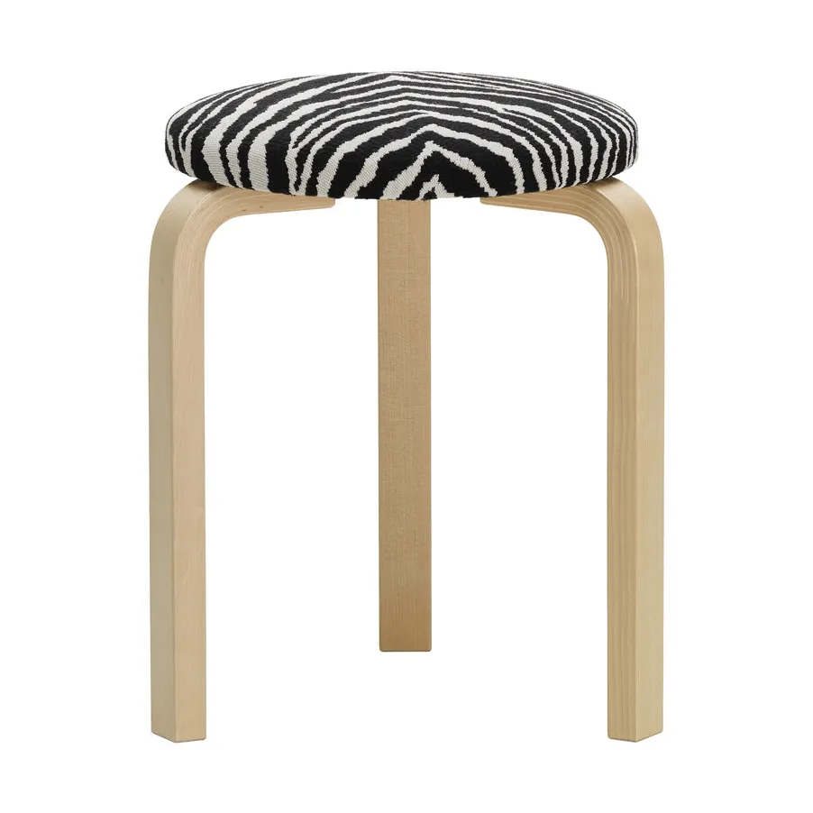 Stool 60 pall 3 st ben, Klarlackerad björk-tyg Zebra svart Artek