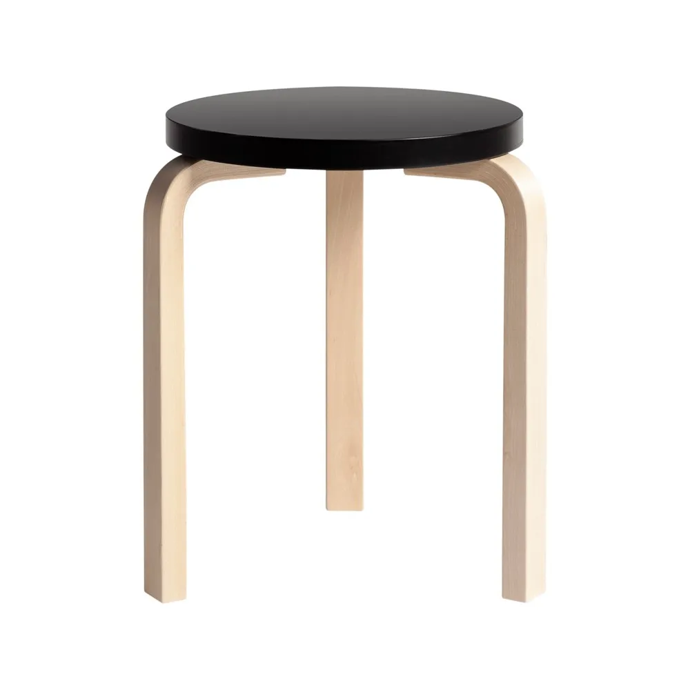 Stool 60 pall 3 st ben, Svart-Björk Artek