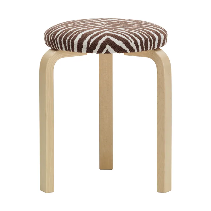 Stool 60 rund pall 3 st ben - Klarlackerad björk-tyg Zebra brun, Ø38x44 cm - Artek