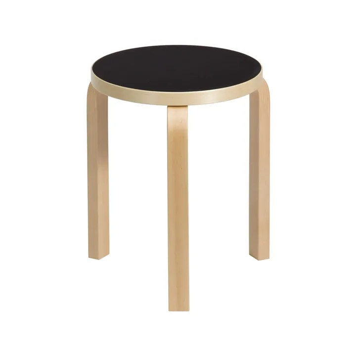 Stool 60 rund pall 3 st ben - Svart linoleum-Björk, Ø38x44 cm - Artek