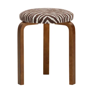 Stool 60 rund pall 3 st ben - Valnötsbetsad björk-tyg Zebra brun, Ø38x44 cm - Artek