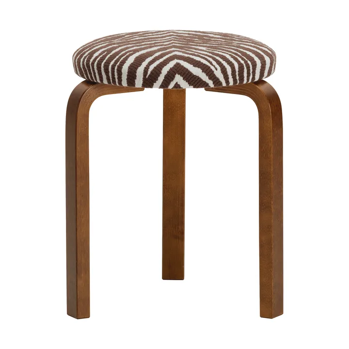Stool 60 rund pall 3 st ben - Valnötsbetsad björk-tyg Zebra brun, Ø38x44 cm - Artek