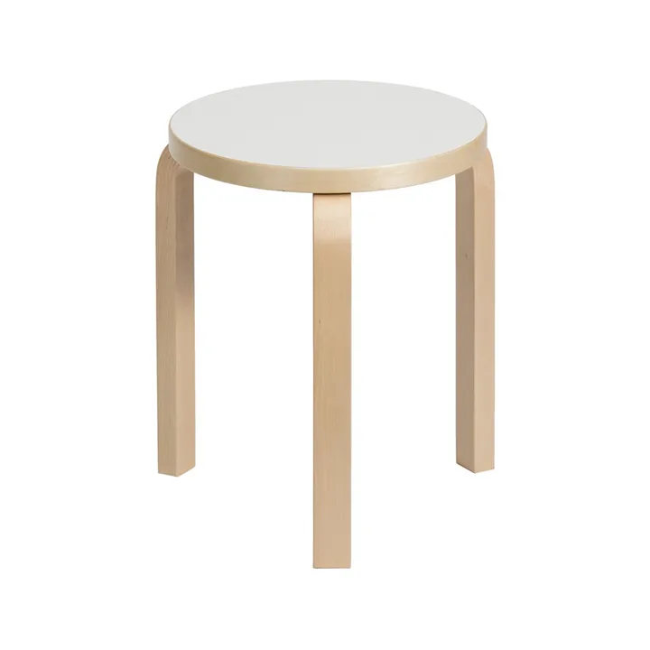 Stool 60 rund pall 3 st ben - Vit laminat-Björk, Ø38x44 cm - Artek