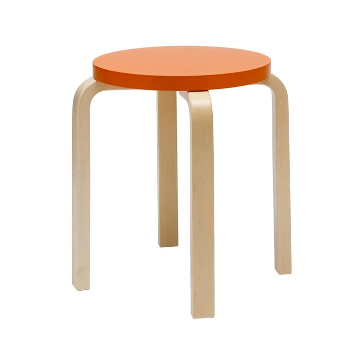 Stool E60 pall 4 st ben - Naturlackerad björk-Orange - Artek
