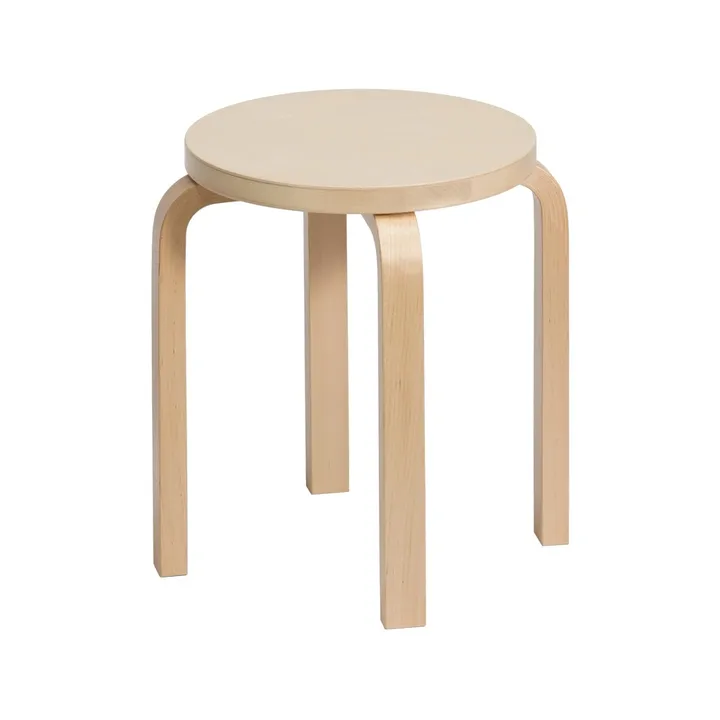 Stool E60 rund pall 4 st ben - Naturlackerad björk-Björk, Ø38x44 cm - Artek