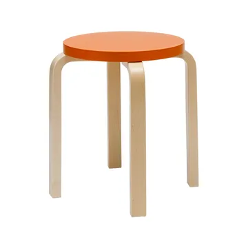 Stool E60 rund pall 4 st ben - Naturlackerad björk-Orange, Ø38x44 cm - Artek