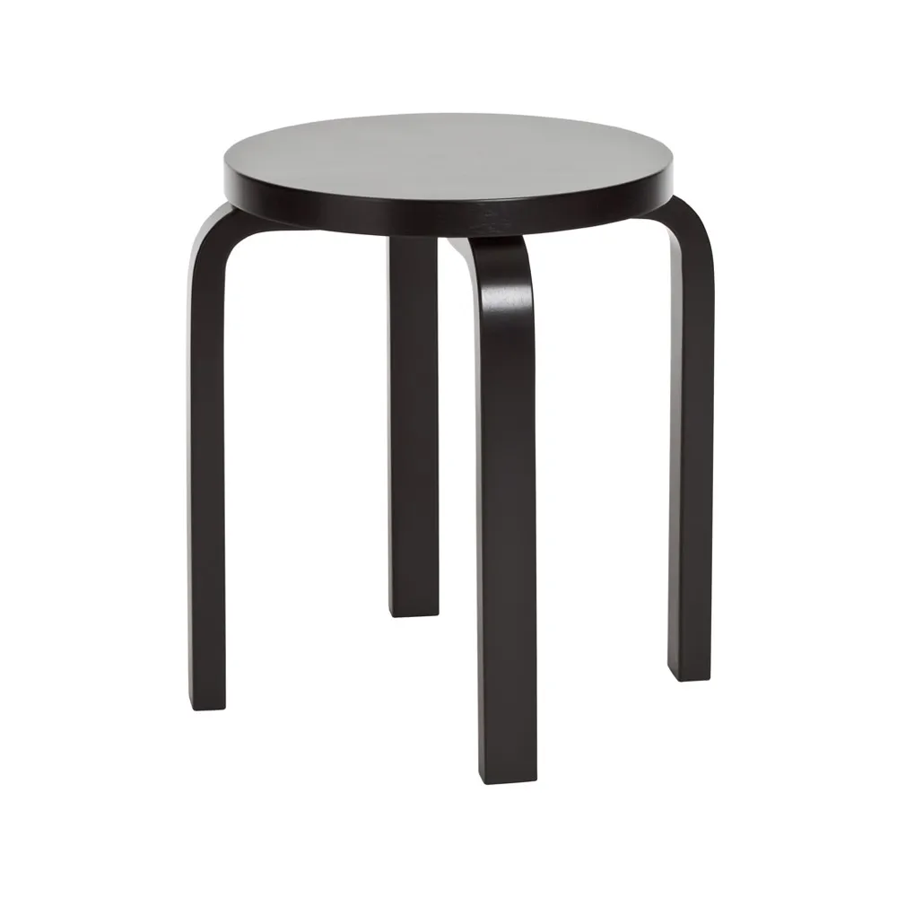 Stool E60 rund pall 4 st ben, Svart lack, Ø38x44 cm Artek