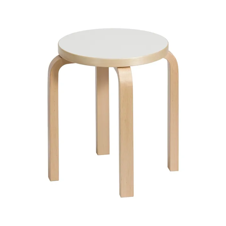 Stool E60 rund pall 4 st ben - Vit laminat-Björk, Ø38x44 cm - Artek