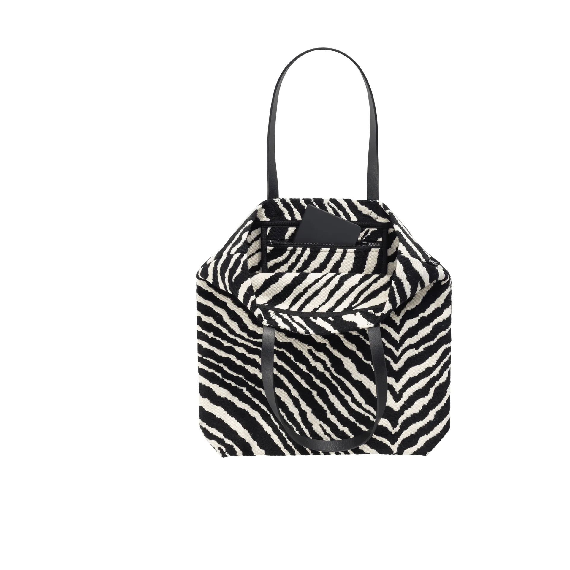 Zebra Tote Bag väska, Svart-vit, läderhandtag, 41x42x8 cm Artek