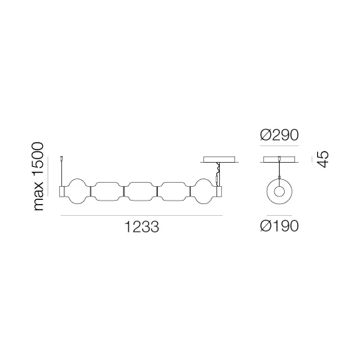 Alambicco horisontal pendel, appstyrd, 5 glaskupor Artemide