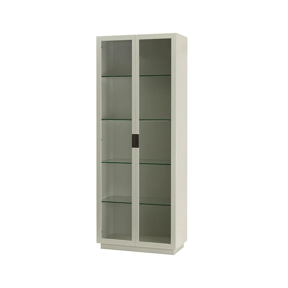 Frame XL vitrinskåp, light grey, svart läderhandtag Asplund