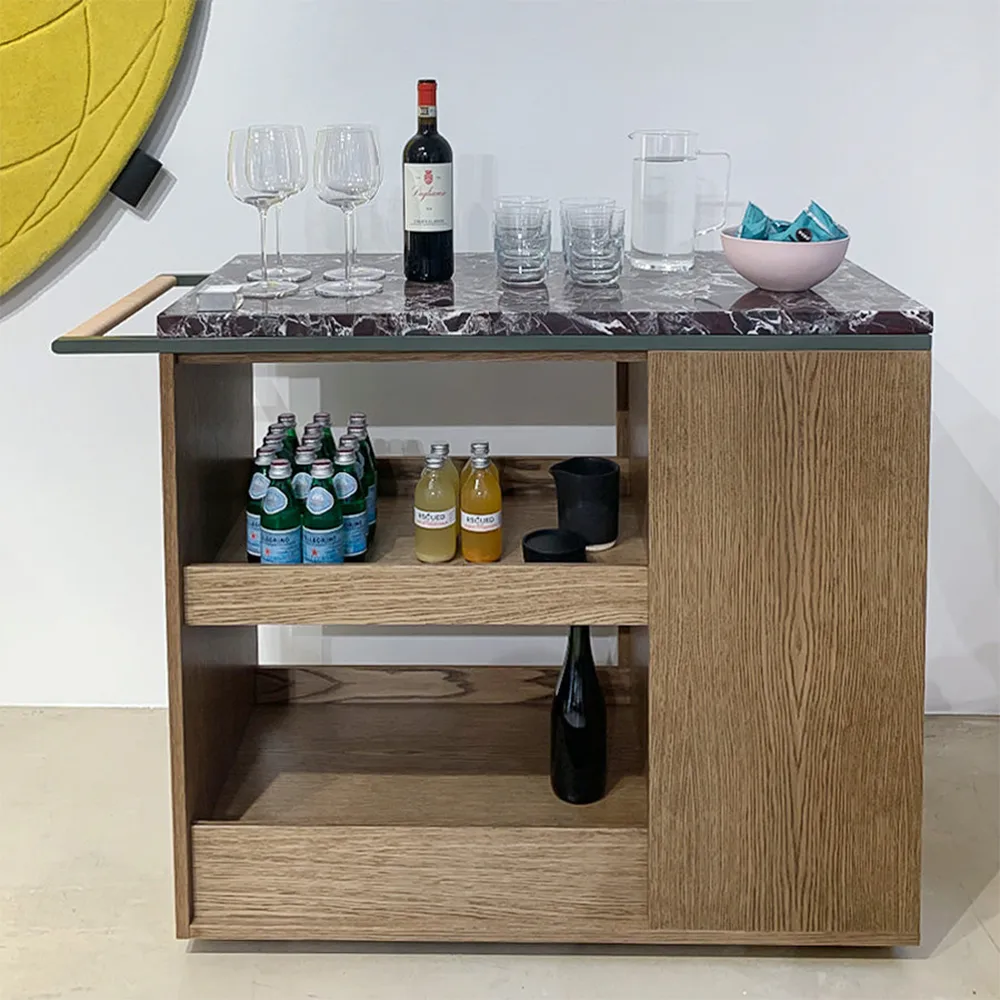 Remy serveringsvagn, valnötsbetsad ek (p4), carrara marmor, green khaki Asplund
