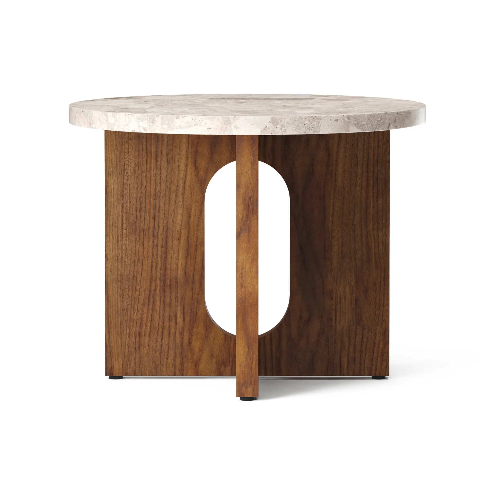 Androgyne sidobord Ø50 cm valnötsbas, Kunis Breccia-bordsskiva Audo Copenhagen