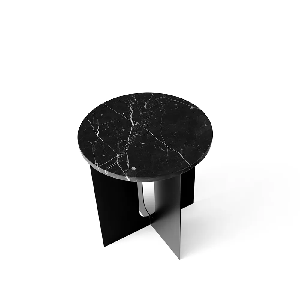 Androgyne sidobord, marble black, ø42 cm, svart stålstativ Audo Copenhagen