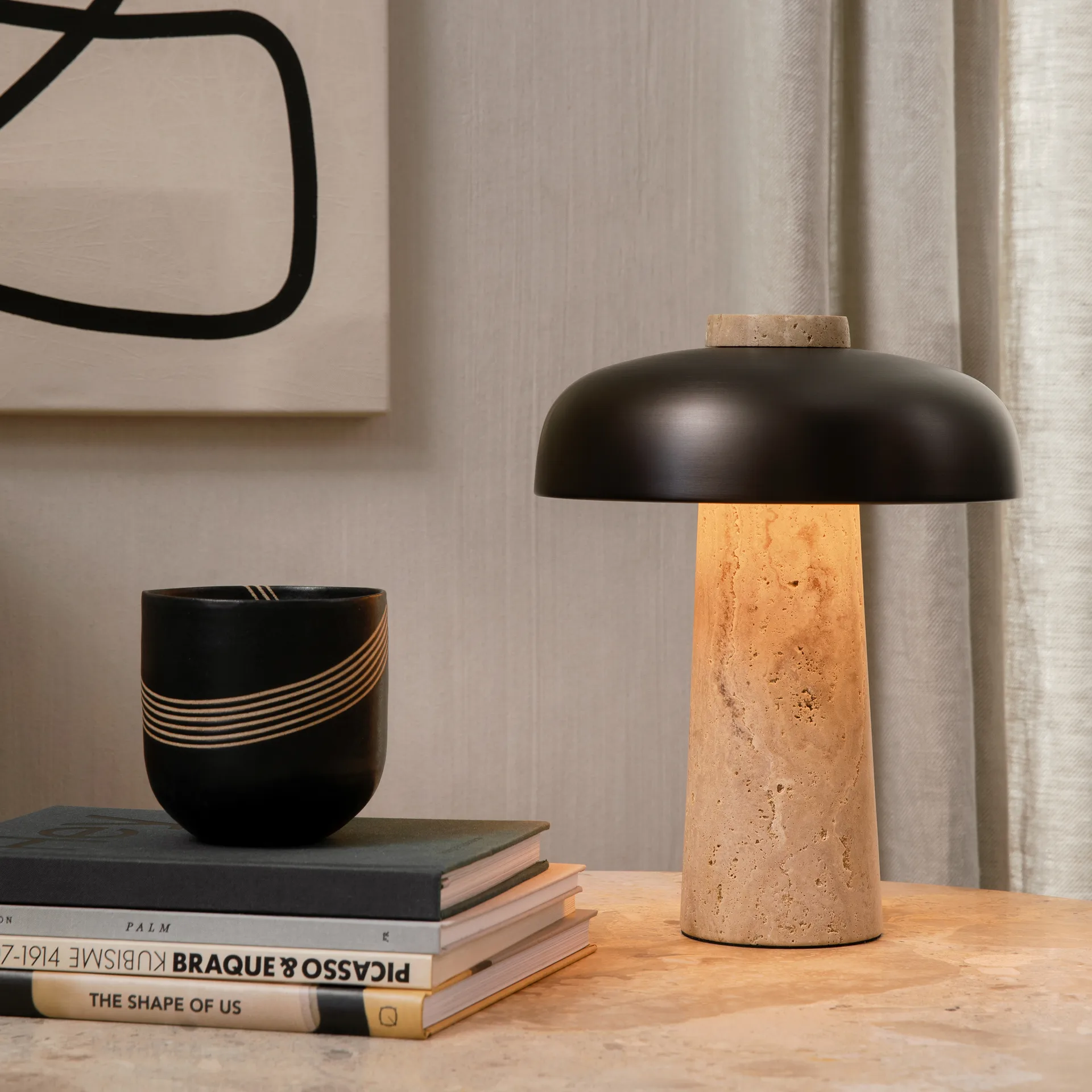 Reverse bordslampa 30 cm, Travertin-bronsad mässing Audo Copenhagen