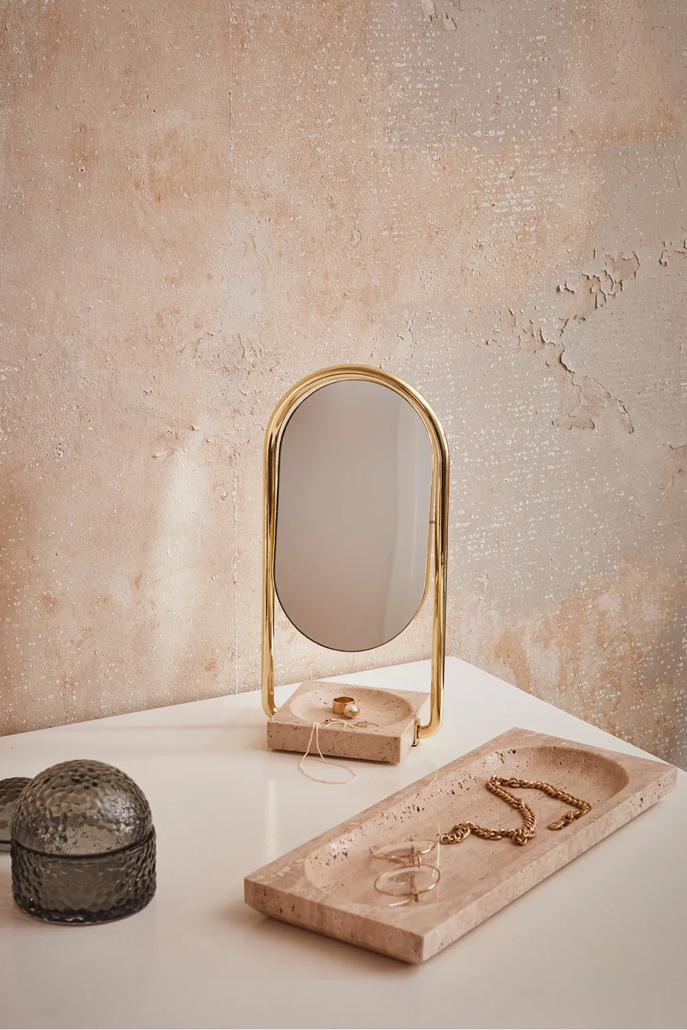 ANGUI bordsspegel 17,2x35 cm, Gold/Travertine AYTM