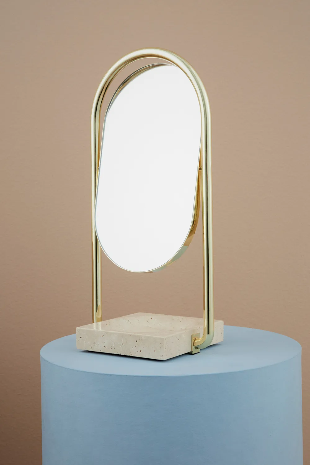 ANGUI bordsspegel 17,2x35 cm, Gold/Travertine AYTM