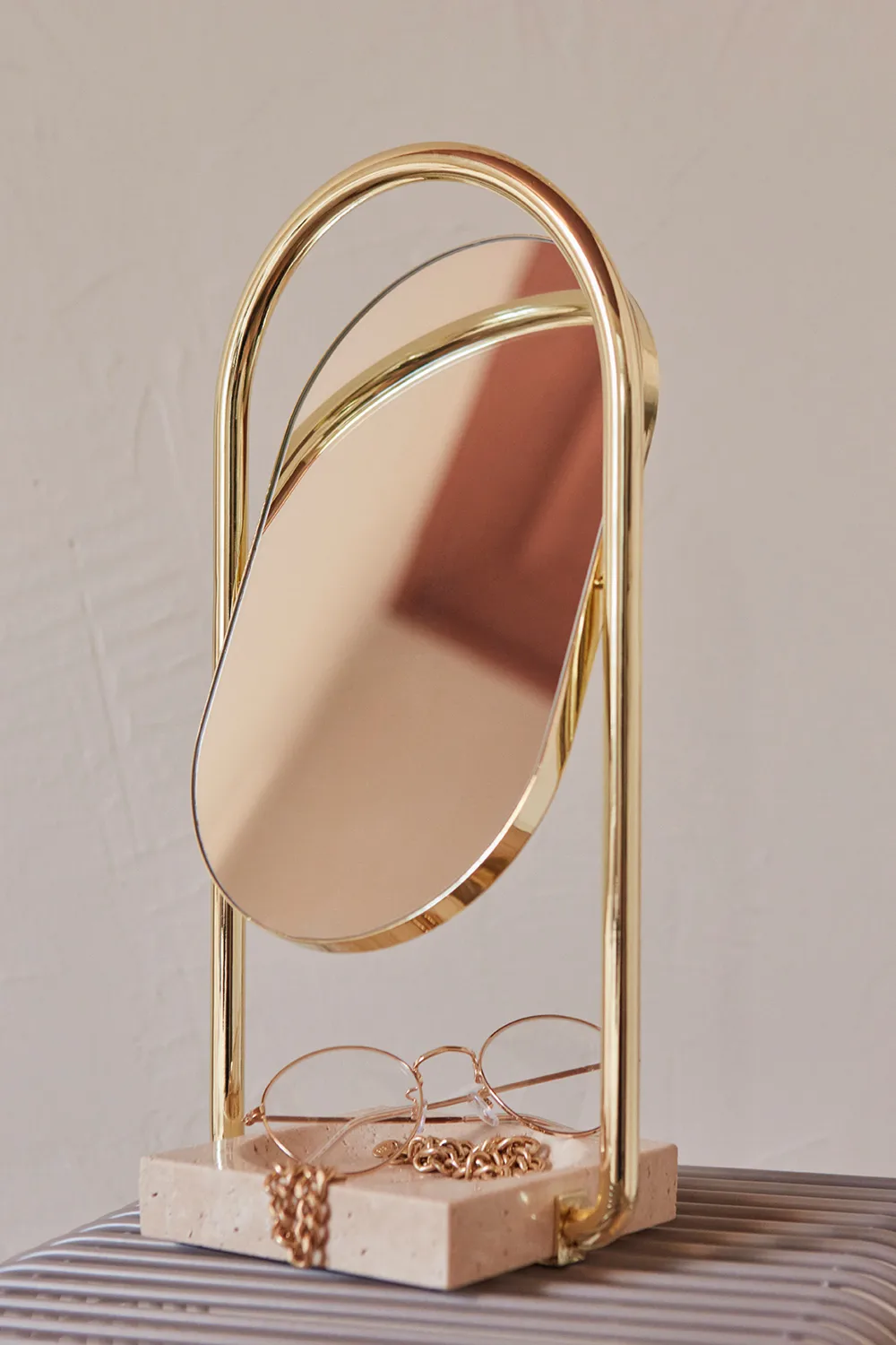 ANGUI bordsspegel 17,2x35 cm, Gold/Travertine AYTM