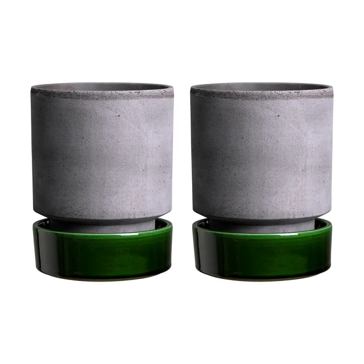 Hoff kruka 2-pack - Ø8 cm, Raw Grey-Emerald Green (grå-grön) - Bergs Potter