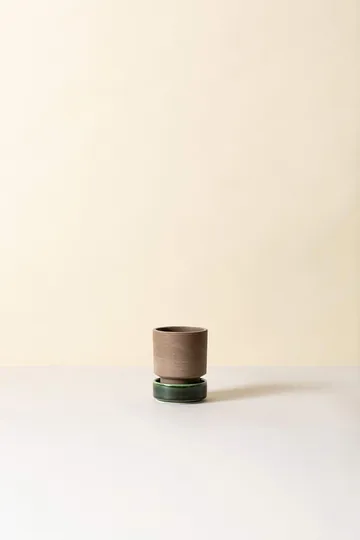 Hoff kruka 2-pack - Ø8 cm, Raw Grey-Emerald Green (grå-grön) - Bergs Potter