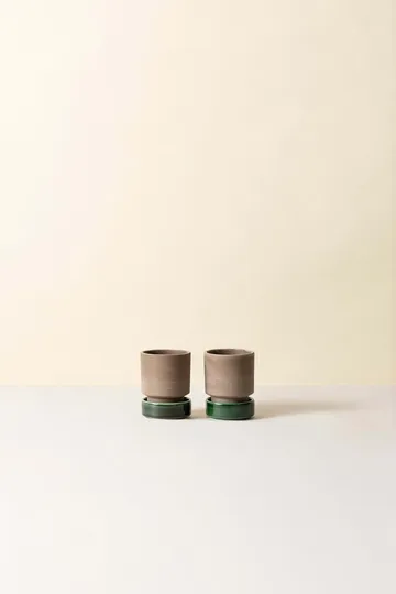 Hoff kruka 2-pack - Ø8 cm, Raw Grey-Emerald Green (grå-grön) - Bergs Potter